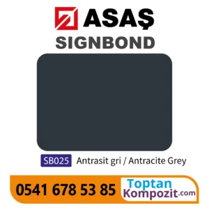 Asaş Signbond Antrasit Gri SB025 125x320 4mm 021 Kompozit Panel